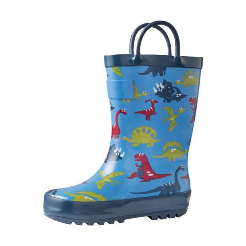 Wholesale Loop Handle Rubber Rain Boot Cute Cartoon Printed  Kids Rain Boots