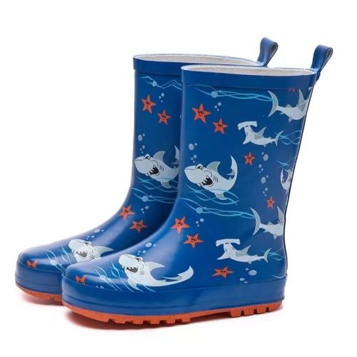Custom Blue Rubber Wellies Anti-slip Design Your Own Waterproof Rain Boots for Kids With Printing