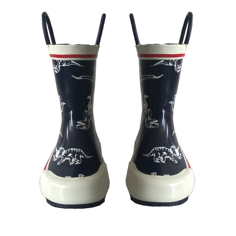Kids Dinosaur Printing Waterproof Rubber Rain Boots With Handle
