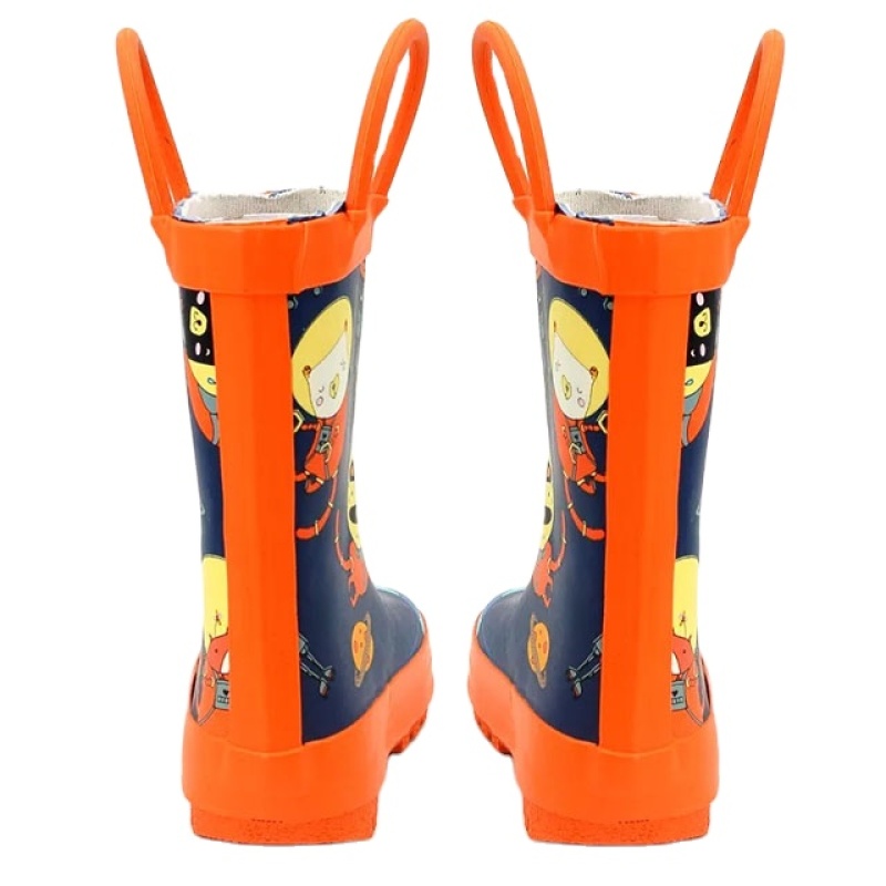 Hot Sale New Fashion Rubber Boots Printed Kids Wellies Waterproof Children Rain Boots with Handles