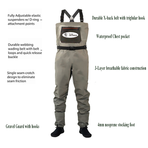 Men's Waterproof Breathable Trout Fishing Chest Height Stockingfoot Saltwater Fly Fishing Waders