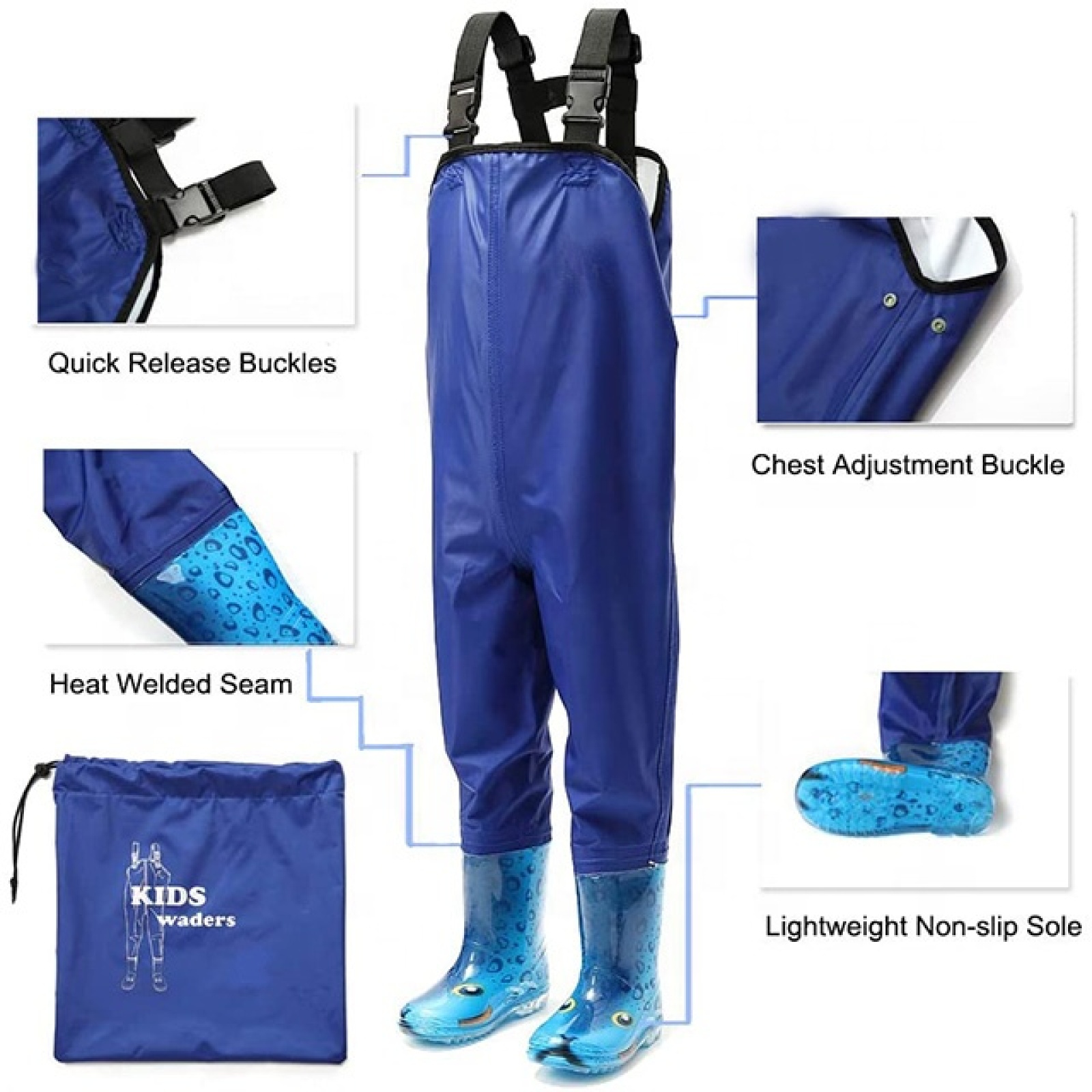 Kids Bootfoot Lightweight Chest Waders  2ply Nylon PVC Waterproof Fishing Hunting Children Waders with Boots
