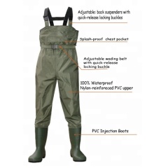 Cleated Fishing Hunting 2-Ply Nylon PVC Waterproof Boot-foot Chest Waders