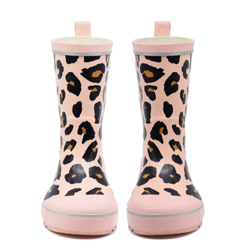 New Arrival Leopard Print Rain Boots For Kids 100% Waterproof Pink Rubber Boots Cute Children Wellies Wholesale
