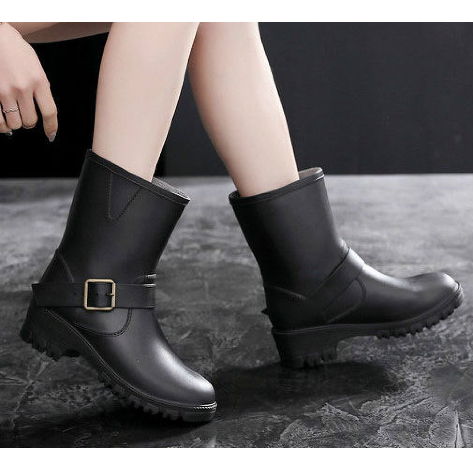Fashion Ladies Short Rain Boots Women Rubber Custom made Gumboots With Buckles