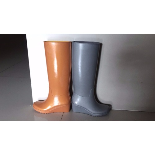Women's Metal Color Wedge Heel Rubber Rain Boots