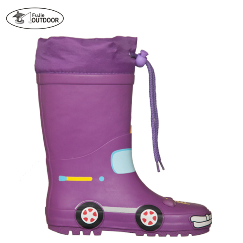 3D Purple Cartoon Car Printed Adjustable Natural Rubber Rain Boots