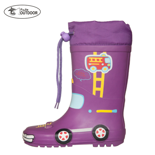 3D Purple Cartoon Car Printed Adjustable Natural Rubber Rain Boots