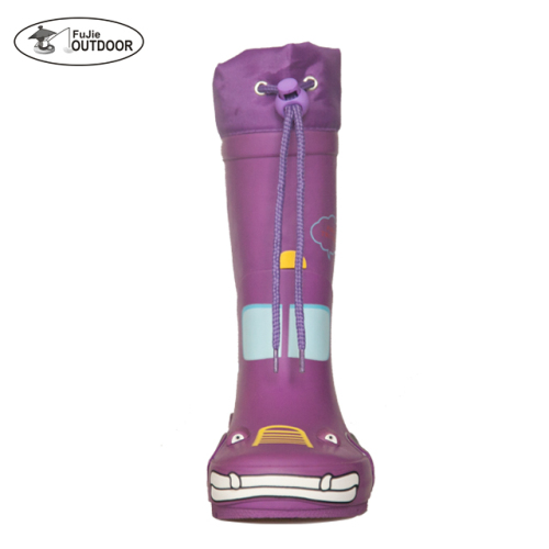 3D Purple Cartoon Car Printed Adjustable Natural Rubber Rain Boots