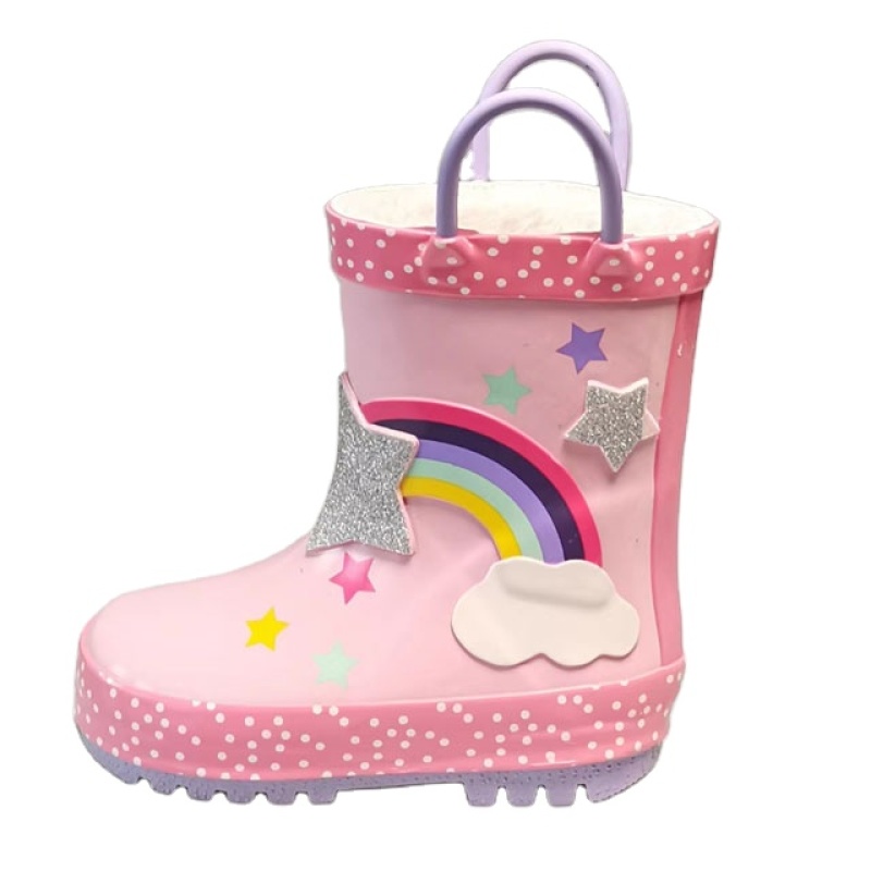 Hot Sale Customized Fashion Design Kids Cute Rubber Rain Boots with Handle Kids Gumboots Wholesale