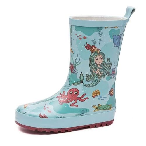 Light Blue Anti-slip Baby Rain Boots Kids Waterproof Printing Custom Rain Boots