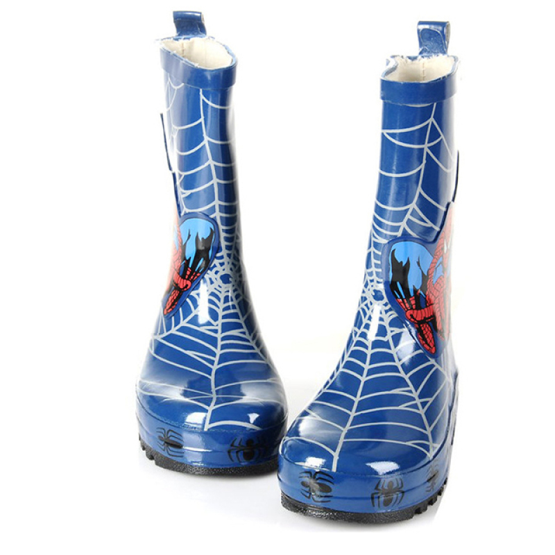 Blue Spiderman Printing Waterproof Babies Rubber Boots Gumboots Rain Wellies for Children