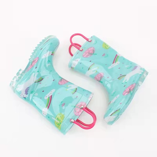 Fashion 100% Waterproof Light Weight Cute PVC Kids Rain Boots with Pull-on handles
