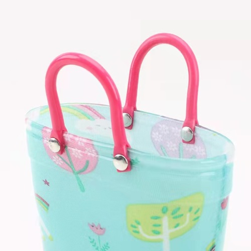 Fashion 100% Waterproof Light Weight Cute PVC Kids Rain Boots with Pull-on handles