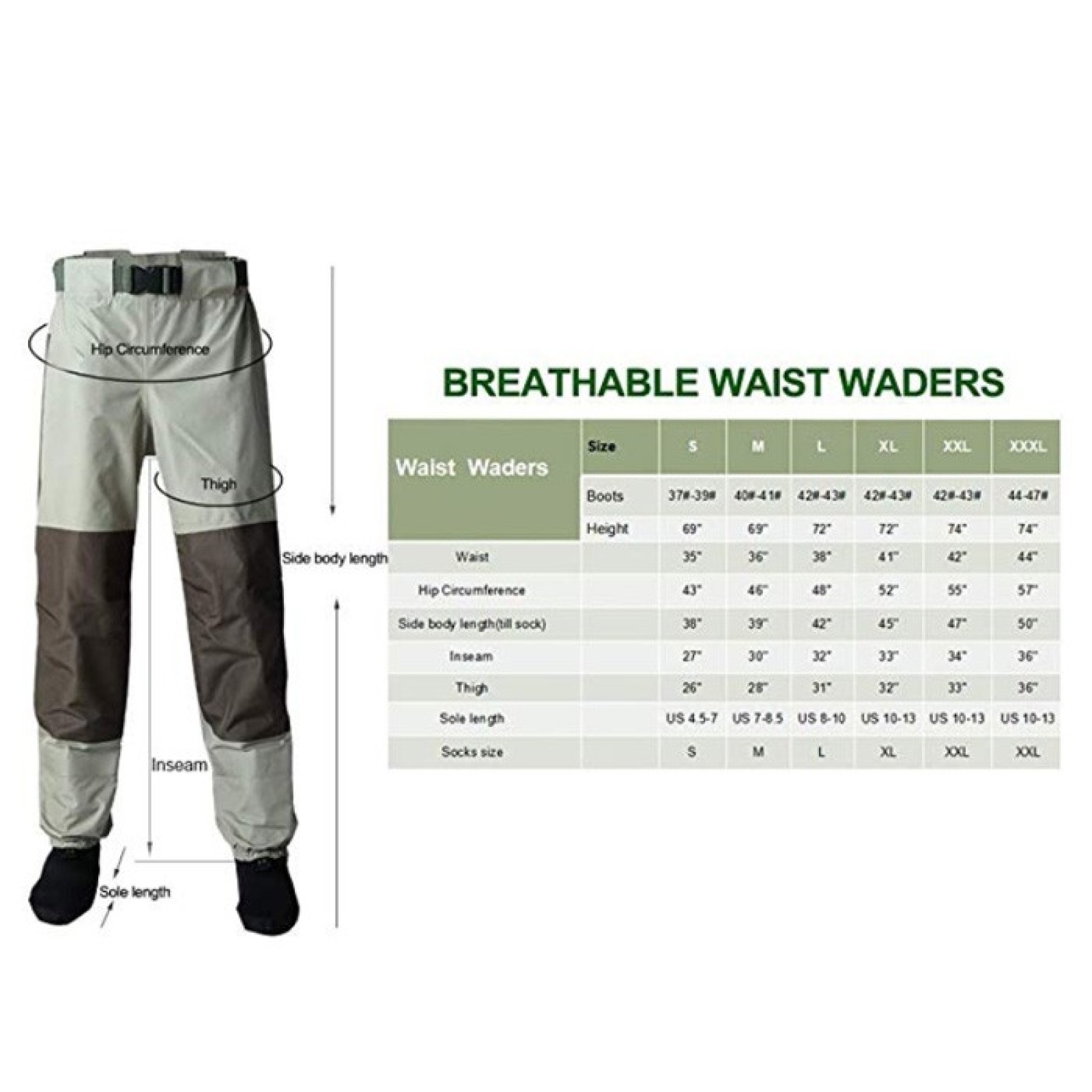 Fly Breathable Waist Fishing Waders