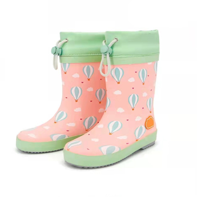 100% Waterproof Toddler Kids Cute Rubber Boots Kids Wellies Rain Boots With Adjustable Front String