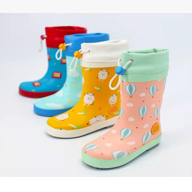100% Waterproof Toddler Kids Cute Rubber Boots Kids Wellies Rain Boots With Adjustable Front String