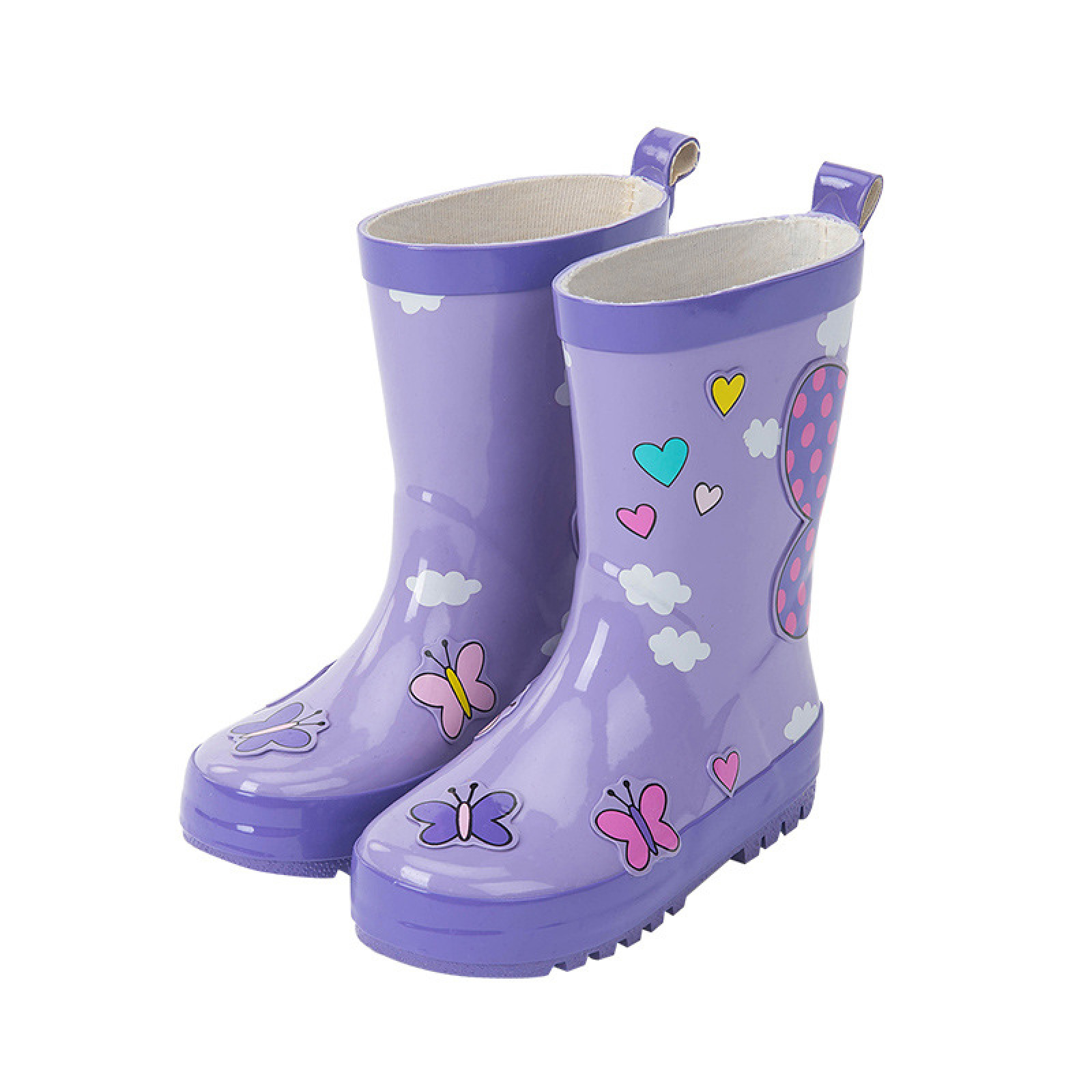 Wellington Boots Wholesale Purple Baby Rubber Boots Gumboots Rain Wellies with Printing for Kids