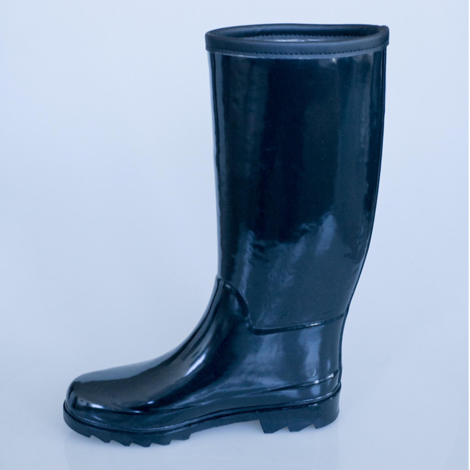 Women's Tall Shiny Rubber Boots Customize Glossy Black Rubber Wellington Boots
