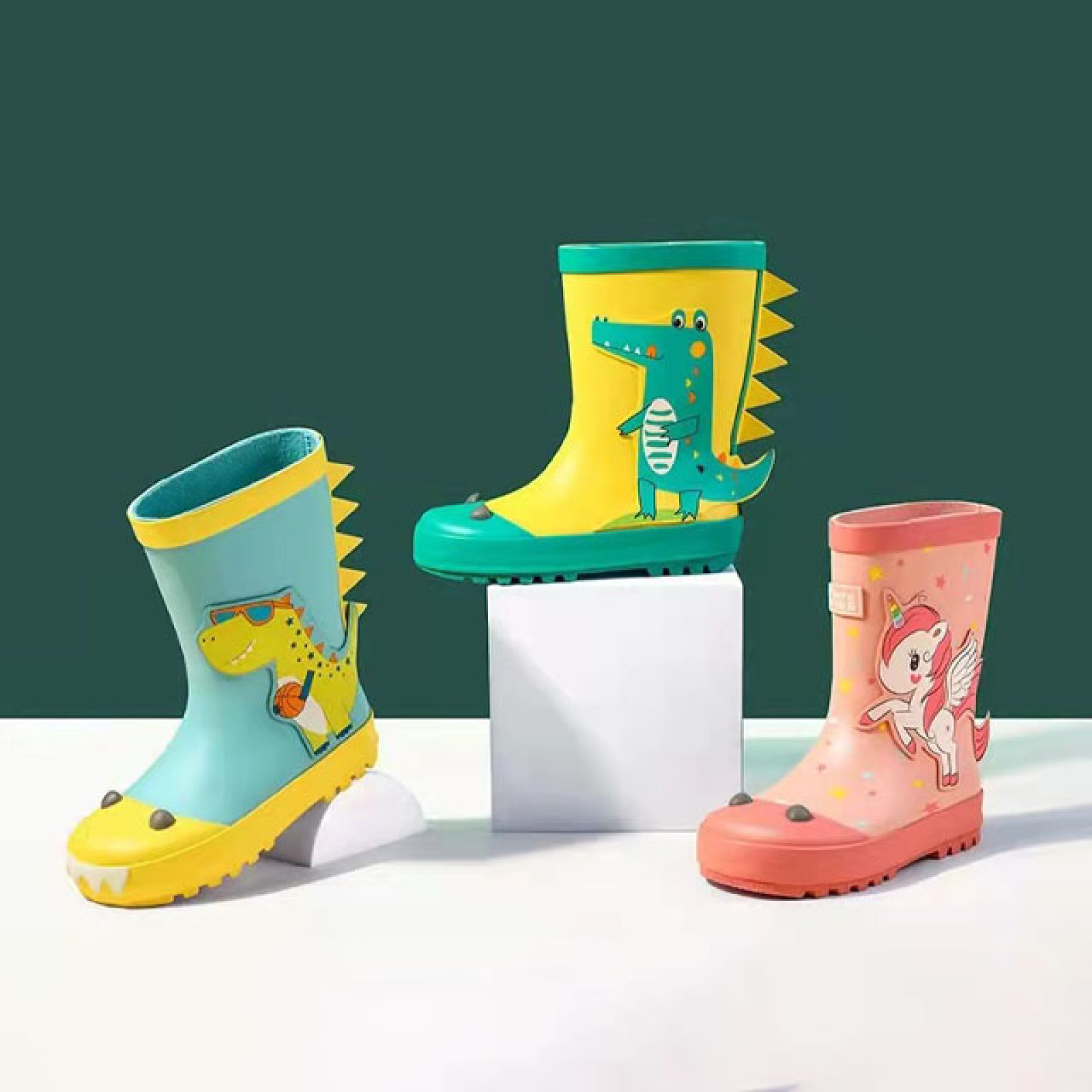 Hot Sale 100% Waterproof Toddler Kids 3D Cute Rubber Boots Kids Wellies Rain Boots With Adjustable Front String