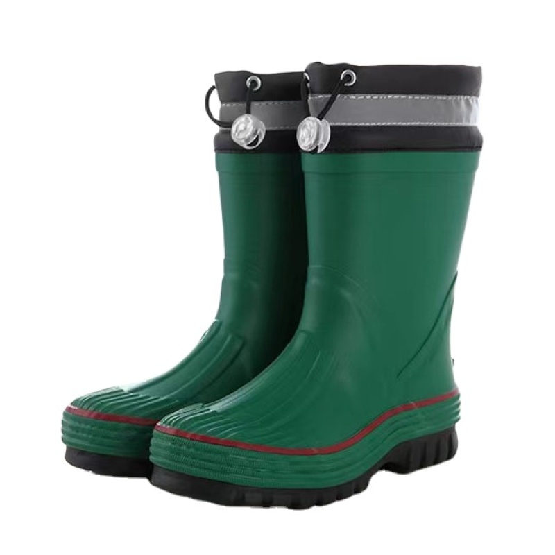Spiral Black Green Rain Boots For Kids Rubber Boots Ideal for Rainy Days Waterproof Rain Shoes