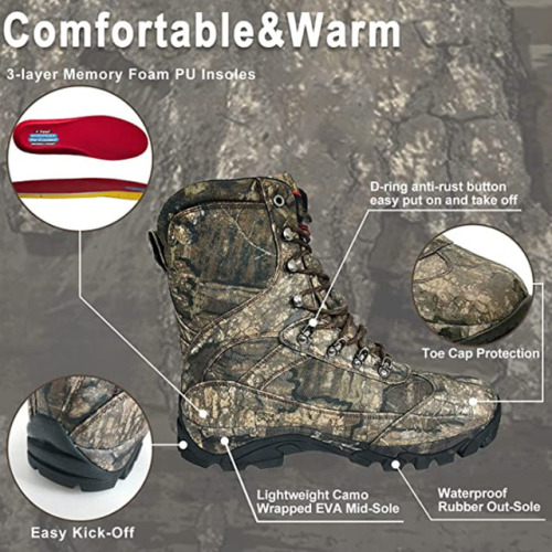 Lightweight Comfortable Waterproof Mens Timber Camo Hunting Boots with Memory Foam Insole Customized Wholesale