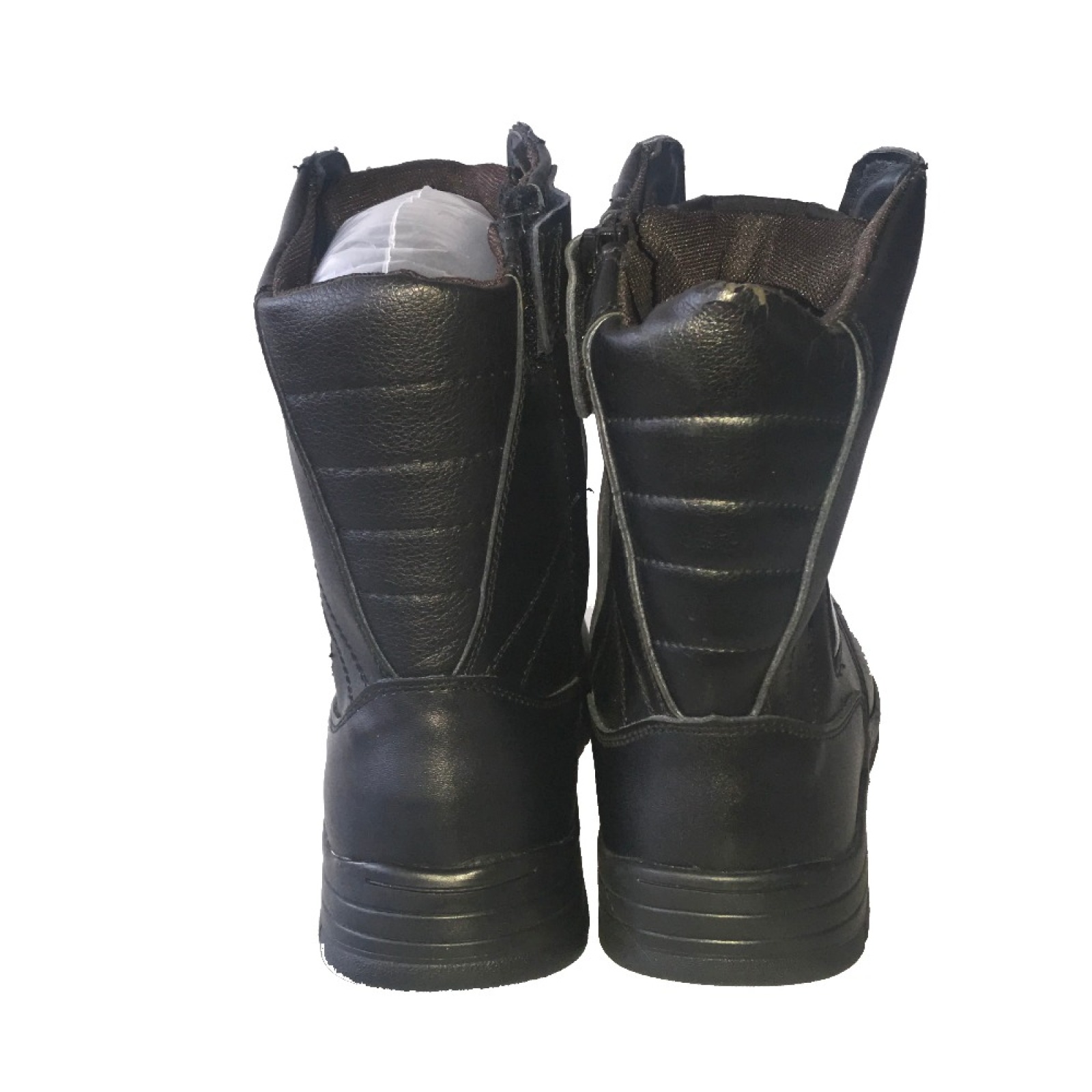 Men's 8'' Inch Black Work Boots Full Grain Leather Water Resistant Boots With Side Zipper