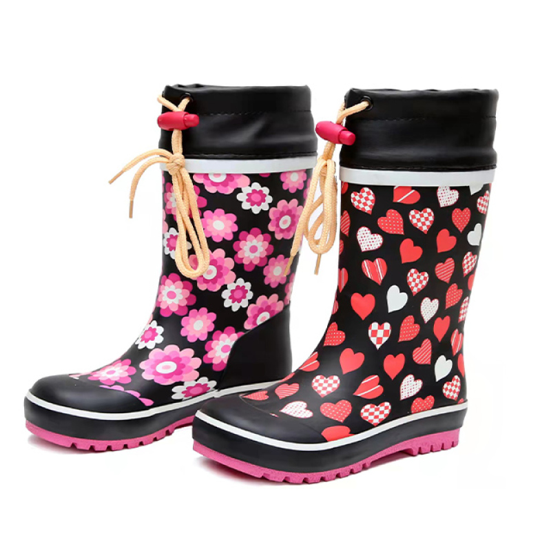 Factory 100%  Waterproof Anti-slip Gumboots Kids Rubber Rain Boots Kids Wellies With Adjustable Front String