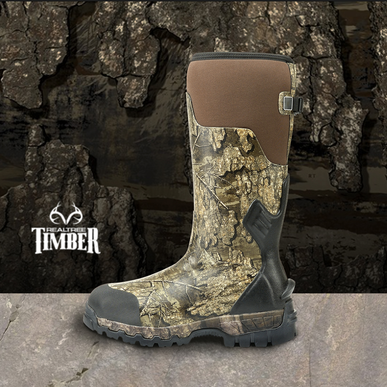 Mens Hunting Boots Muck Realtree Timber Camo Hunting Boots 100% Waterproof Natural Rubber Boots with 5mm Neoprene