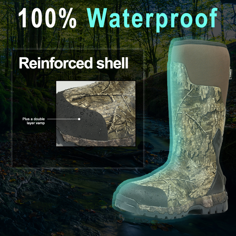 Mens Hunting Boots Muck Realtree Timber Camo Hunting Boots 100% Waterproof Natural Rubber Boots with 5mm Neoprene