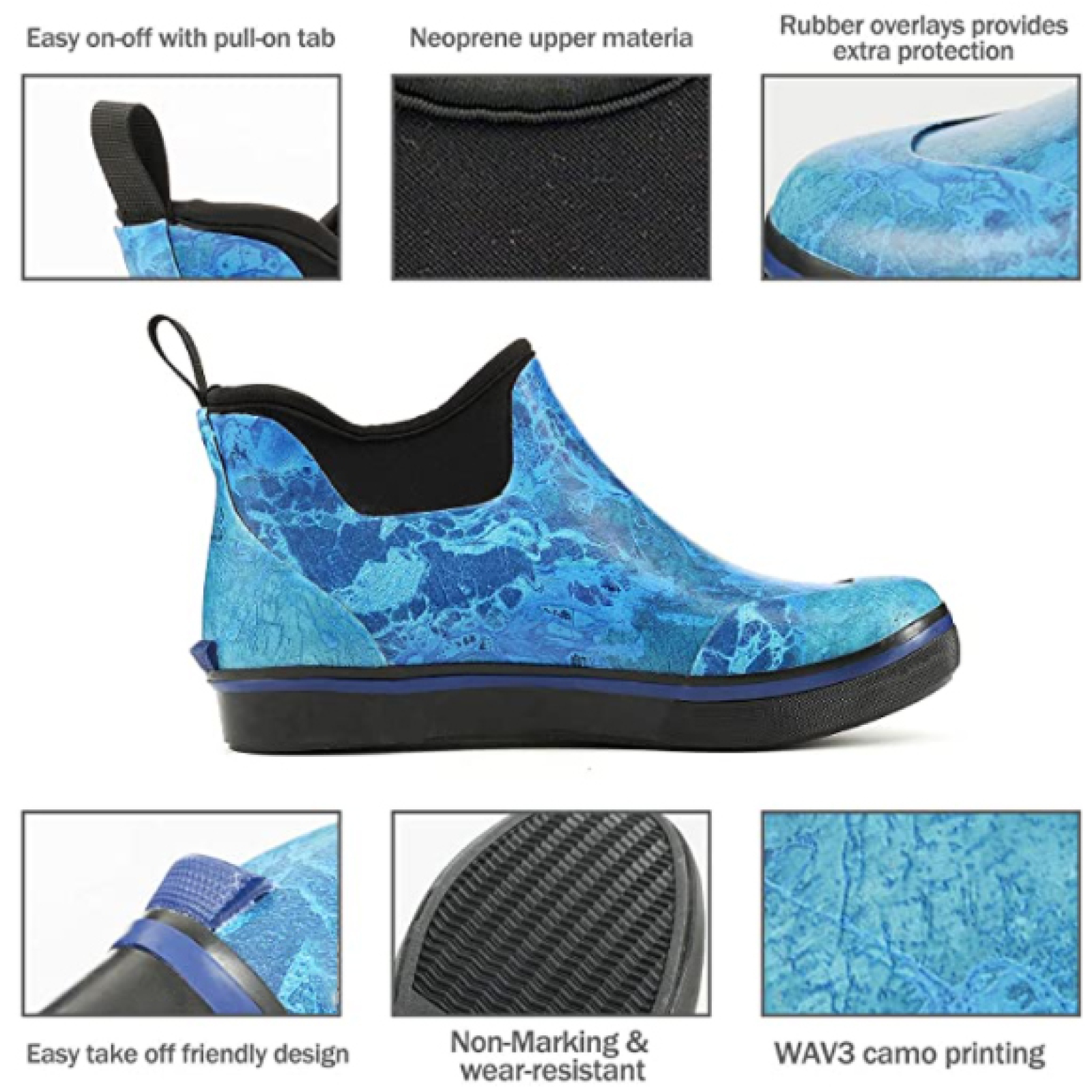 Waterproof Hot Sell Fashion Deck Boots Camo Ankle Mud Muck Rain Boots Rubber Deck Boots Mens Womens for Fishing and Marine