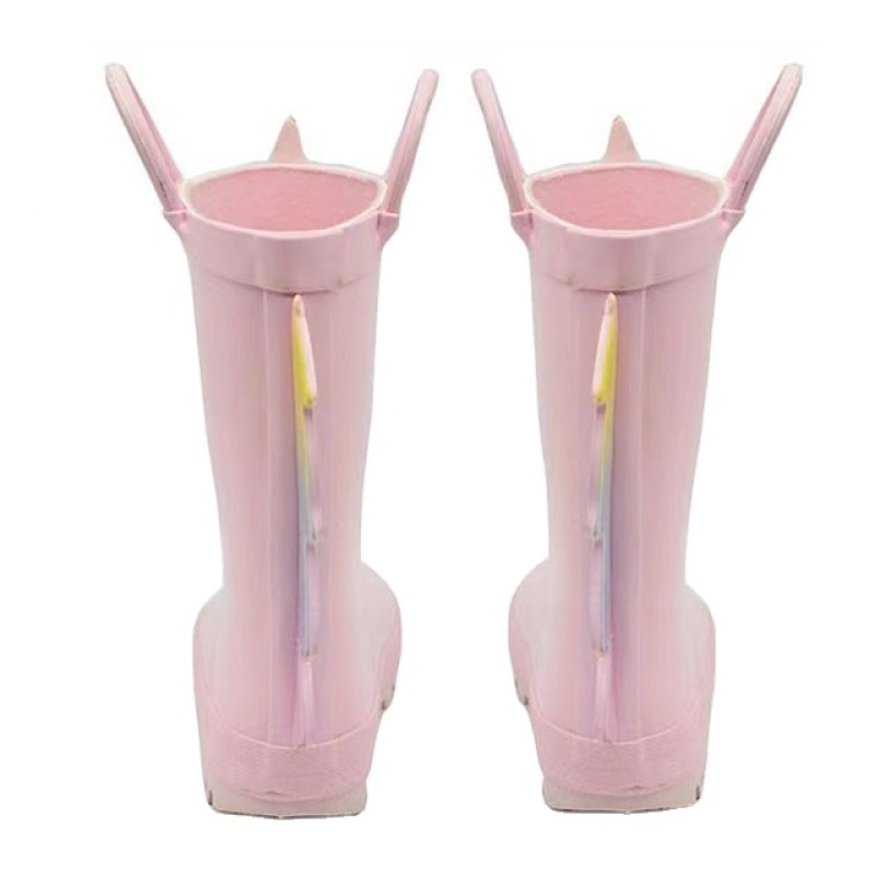 Hot Sale Pink Natural Printed Rubber Boots Kids Wellies Waterproof Children Rain Boots with Handles