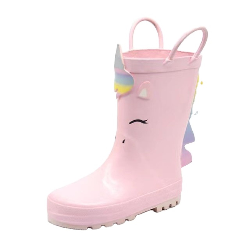 Hot Sale Pink Natural Printed Rubber Boots Kids Wellies Waterproof Children Rain Boots with Handles
