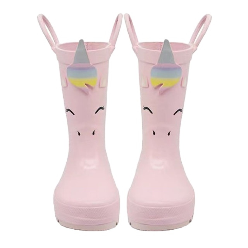 Hot Sale Pink Natural Printed Rubber Boots Kids Wellies Waterproof Children Rain Boots with Handles