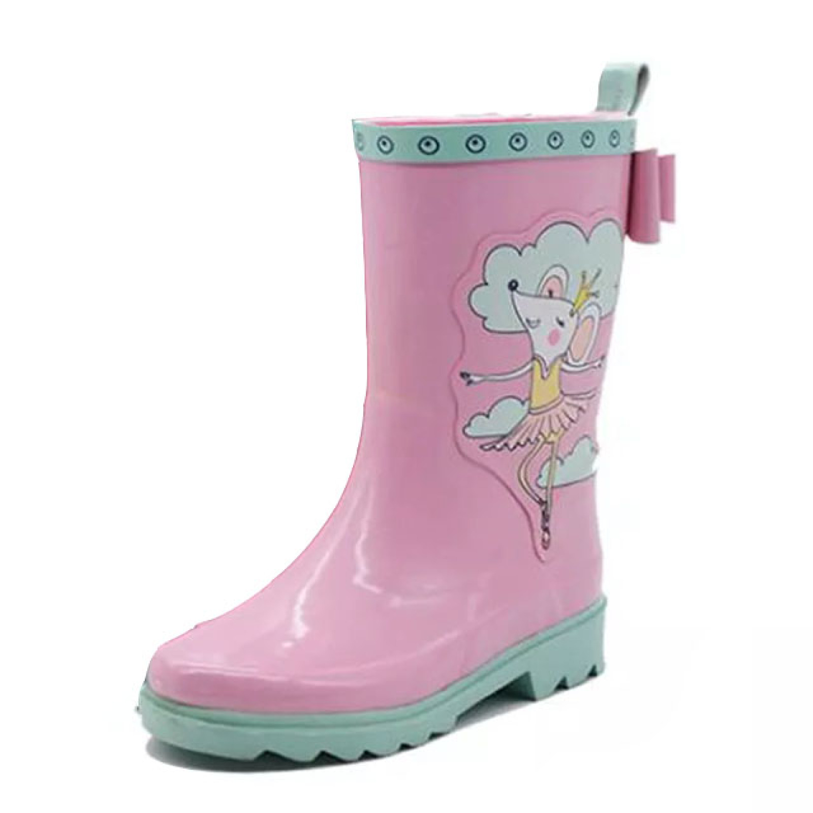 Hot Sale Pink Kids Waterproof Wellington Gum Boots Toddler Rubber Rain Shoes Boots For Girls With 3D Prints