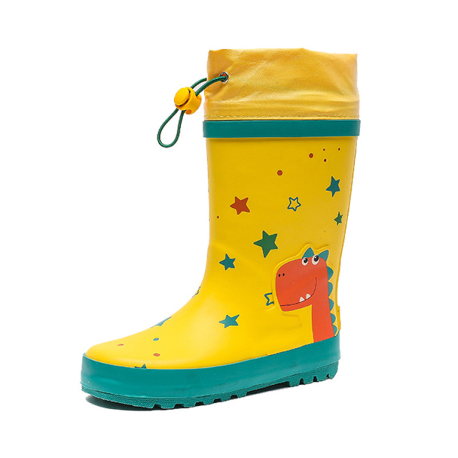 Children Rubber Boots with Adjustable Front String Gumboots for kids Rain Wellies with Printing