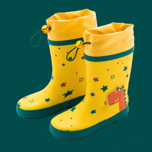 Children Rubber Boots with Adjustable Front String Gumboots for kids Rain Wellies with Printing