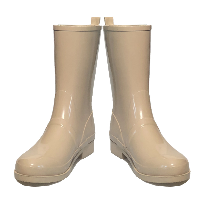 Women Fashion Beige Zipper Side Waterproof Rubber Boots