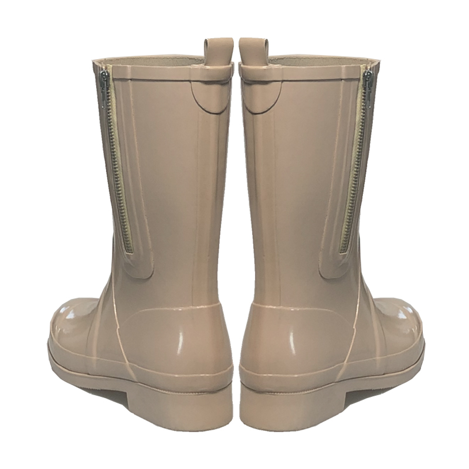 Women Fashion Beige Zipper Side Waterproof Rubber Boots