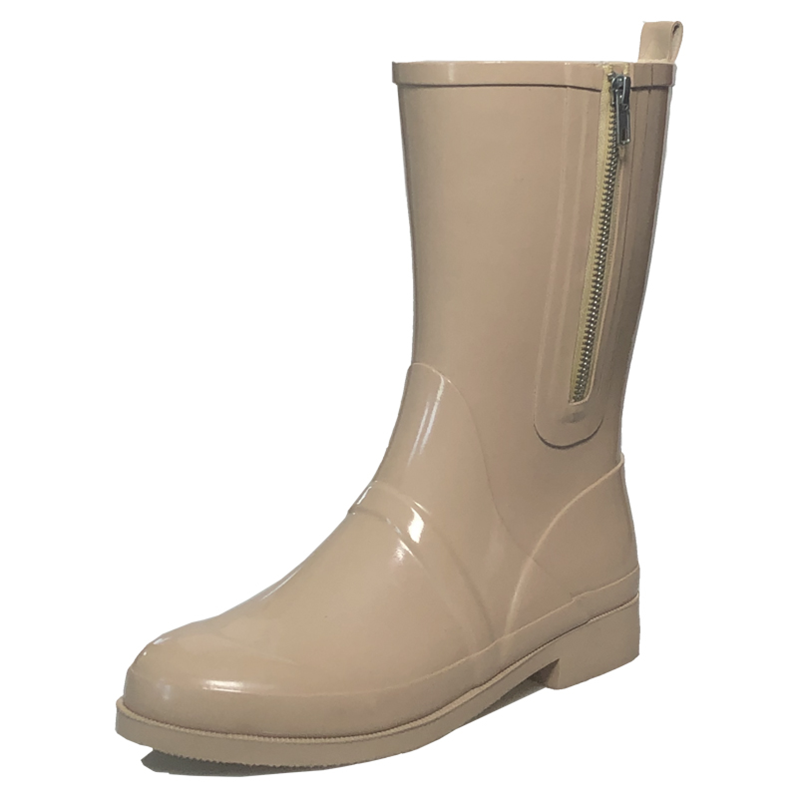 Women Fashion Beige Zipper Side Waterproof Rubber Boots