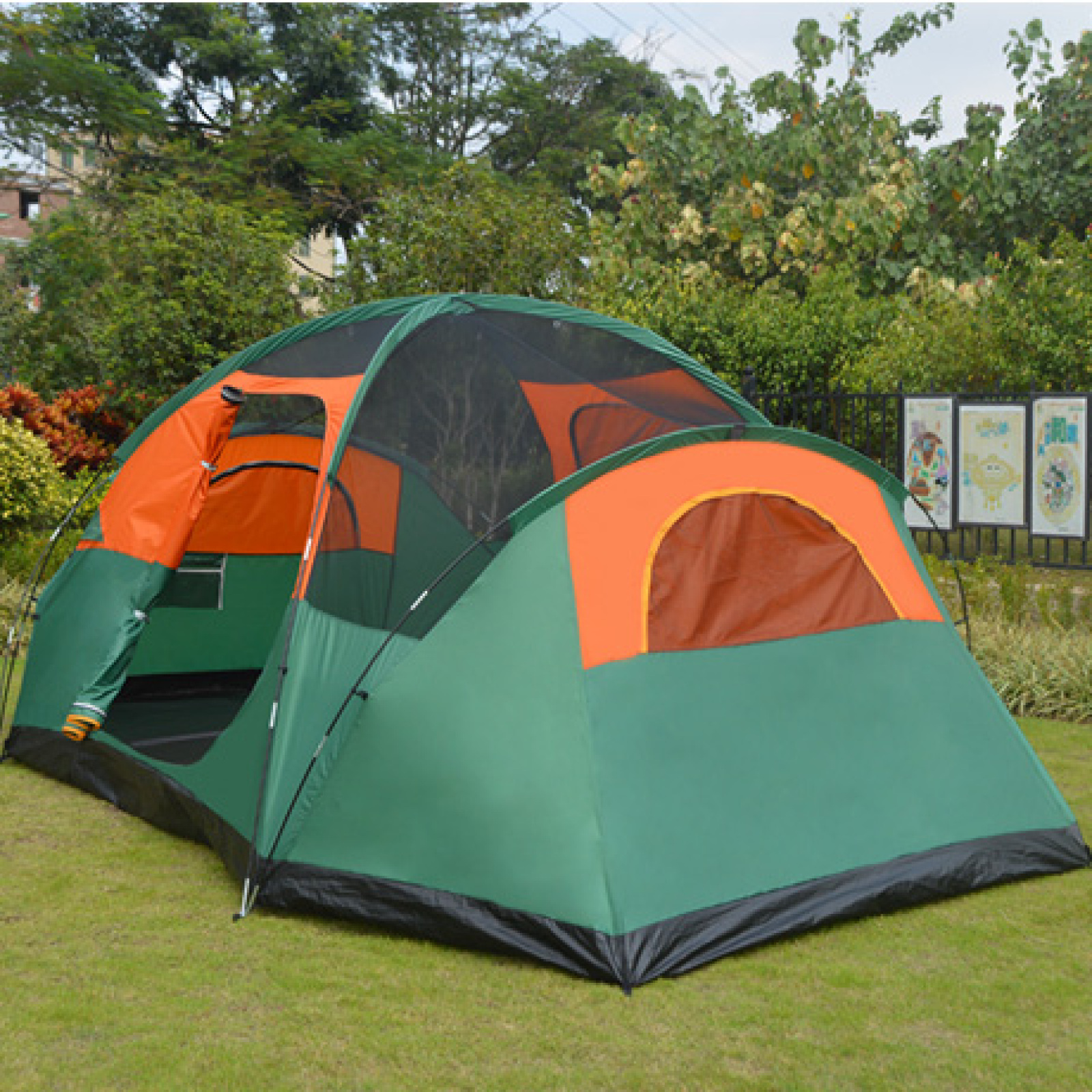Customized Outdoor Sunshade Tent Double-Layer Waterproof Large Green Tent Family Camping Tourism Tent For Wholesale