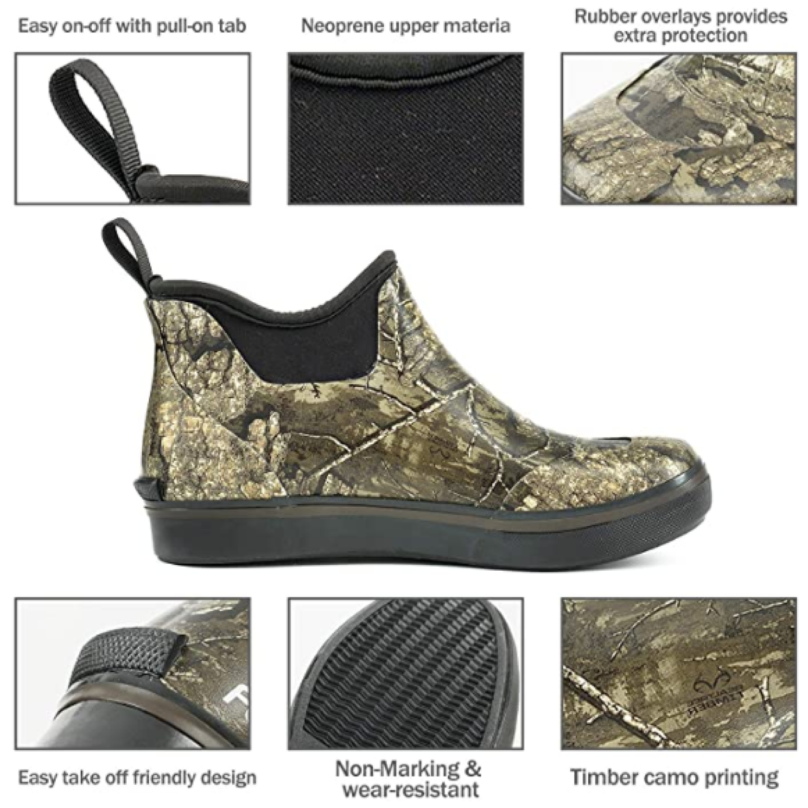 Waterproof Deck Boots Camo Ankle Mud Muck Rain Boots Neoprene Rubber Deck Boots Lovers for Fishing and Marine