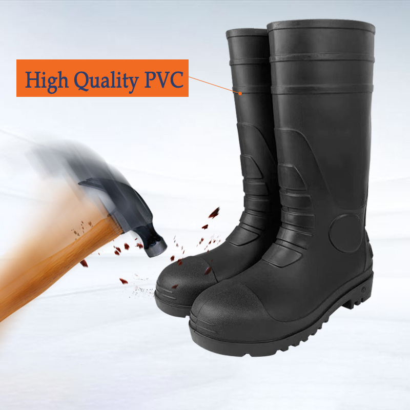 Customized Waterproof PVC Wellington Rain Boots Wholesale Steel Toe Safety PVC Gum Boots for Industry Oil Acid Alkali Resistant