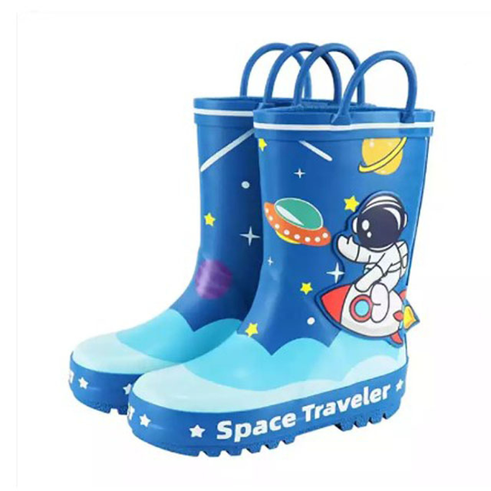 Custom 3D Printed Cartoon Children Gumboots Rain Boots Kids Waterproof Wellies With Handle