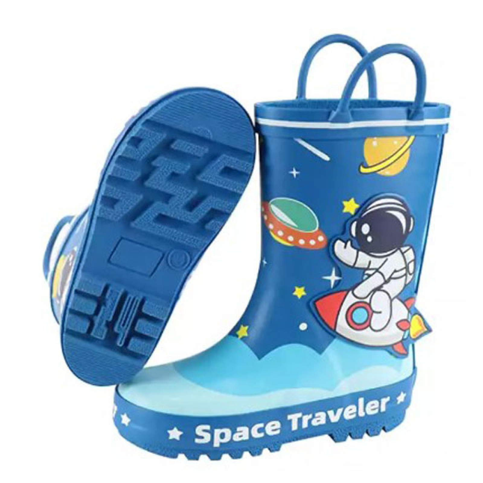Custom 3D Printed Cartoon Children Gumboots Rain Boots Kids Waterproof Wellies With Handle