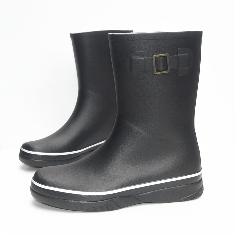 Black Female Waterproof Women Rain Shoes Natural Rubber Wellington Boots for Ladies