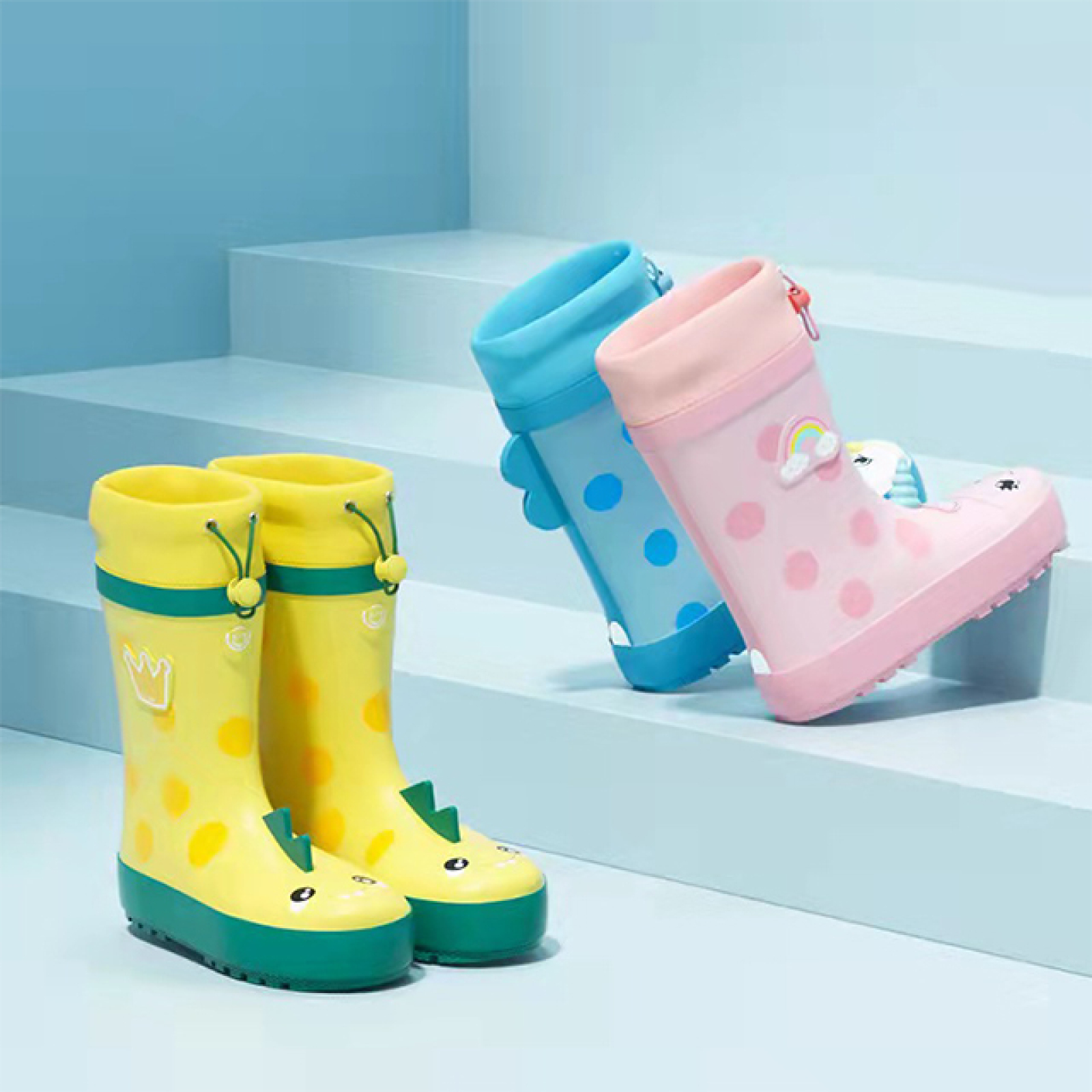 100% Waterproof Anti-slip Gumboots Cute Rubber Rain Boots Kids Wellies Rain Boots With Adjustable Front String