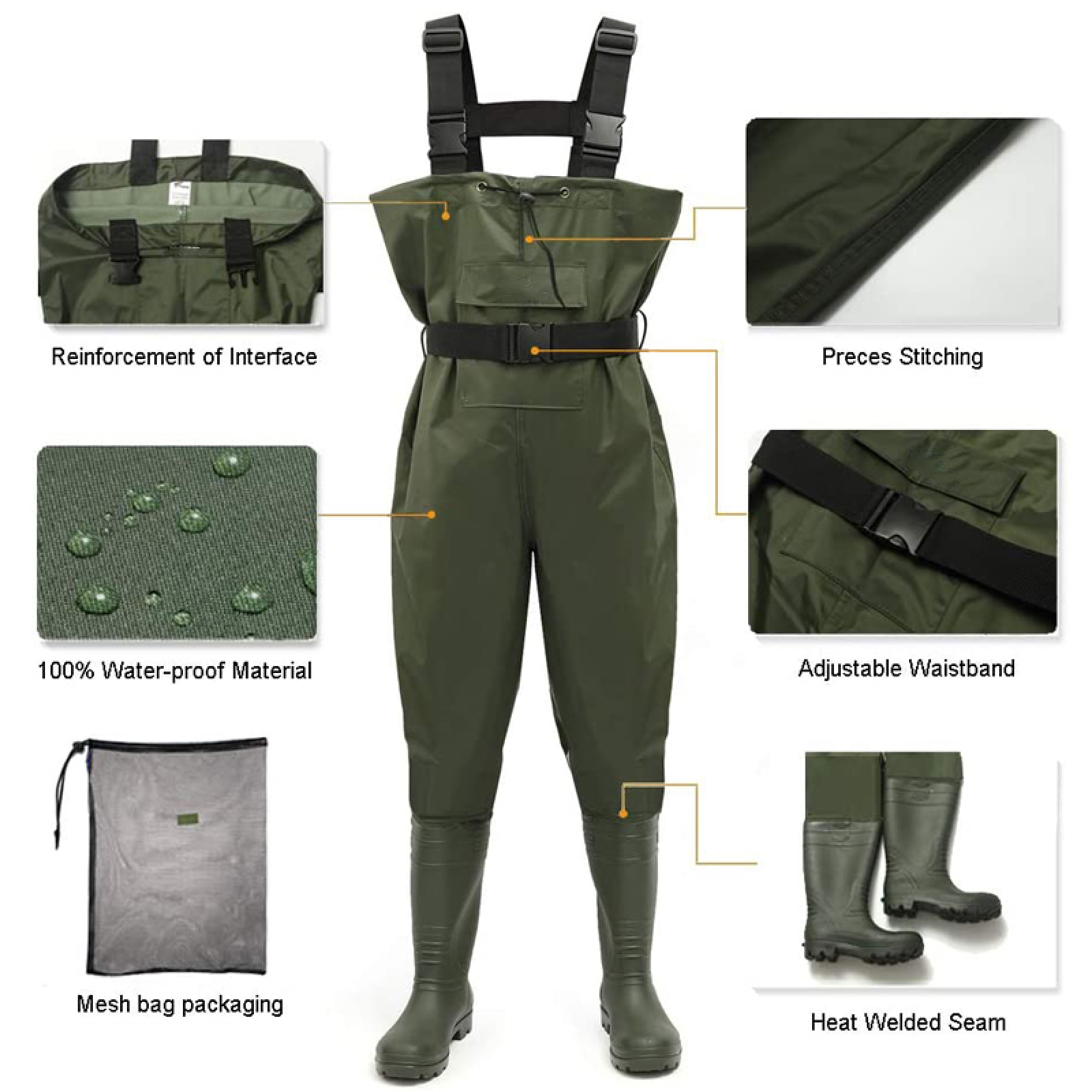 Unisex Waterproof Lightweight Nylon PVC Fishing Chest Waders