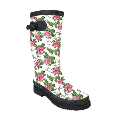 Womens Flower Printing Knee High Rubber Wellington Rain Boots