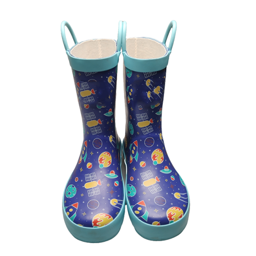 Baby Rain Boots kids Waterproof Space Printing Custom Rain Boots in Blue Rubber Wellies for Boys